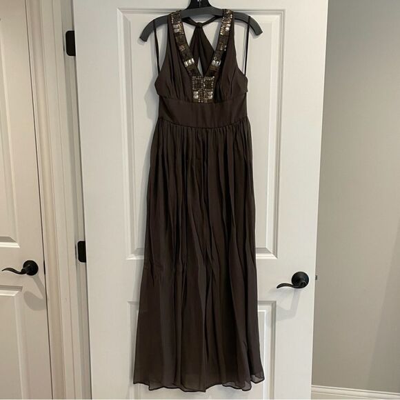 EUC Banana Republic Beaded Chiffon Halter Dress Sz. 2 - Picture 2 of 5
